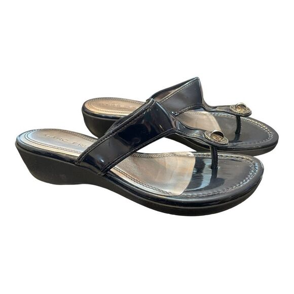 Marc Fisher Black Sandals with Metallic Medallion - Picture 3 of 7